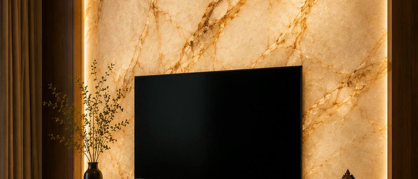 Backlit translucent alabaster feature wall